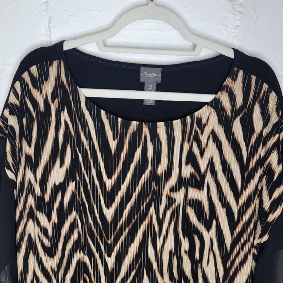 Travelers By Chico's Women's Size 2 Shirt Top Black Brown Poncho Fit - Picture 3 of 6